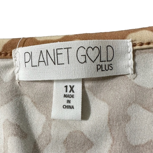 PLANET GOLD Tan Leopard Dress Short Sleeves Slip On Ruffled Tail Size 1X - Picture 7 of 8